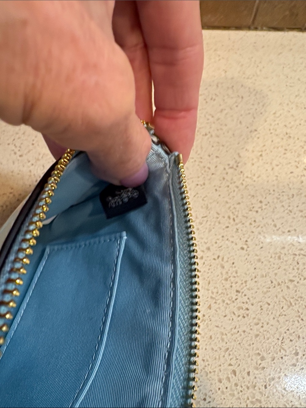 Coach NWT Glossy Light Blue Patent Leather Wristlet with Dusty MSRP $75 - Picture 8 of 9